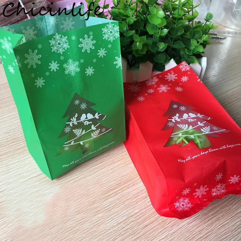 

Chicinlife 10Pcs/bag Christmas Tree Plastic Candy Cookies Cake Gift Bag Packaging Supply Xmas Party New Year Home Decor Supplies