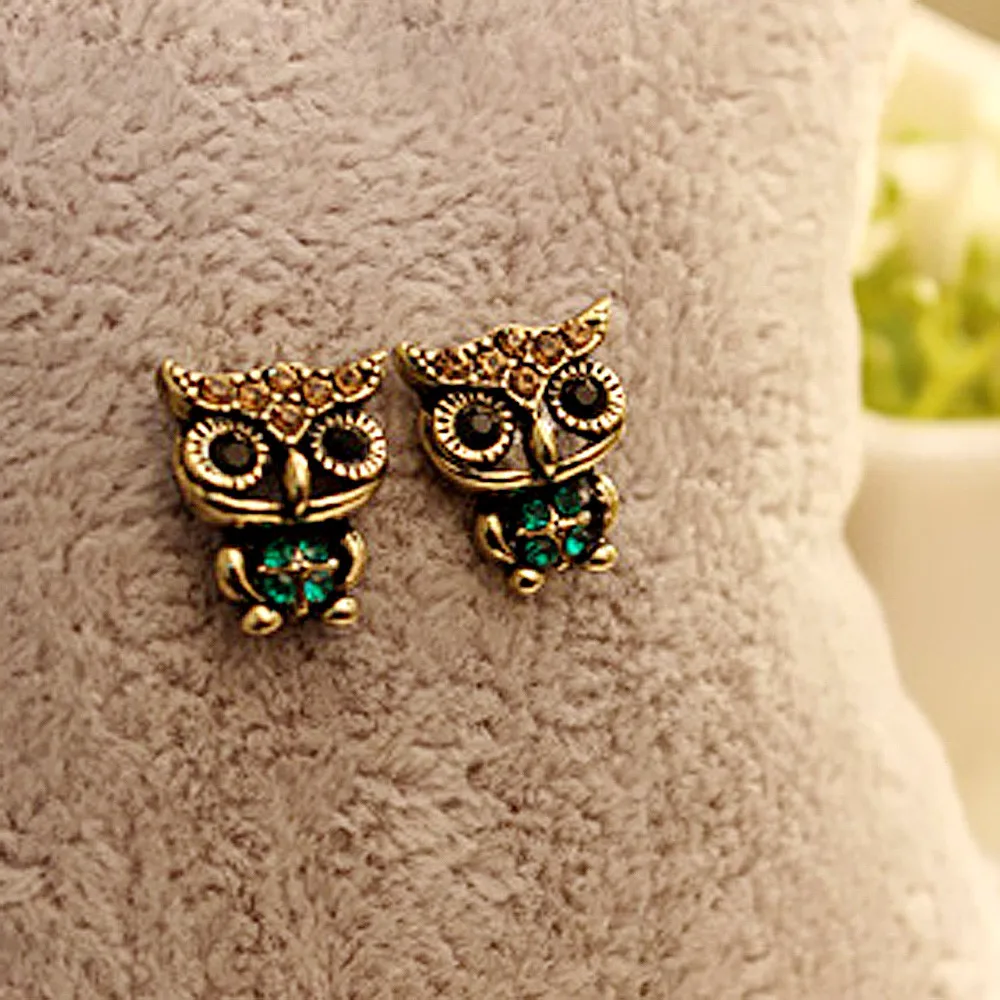 Модные стильные милые Винтажные серьги-гвоздики в виде совы стразы красивые