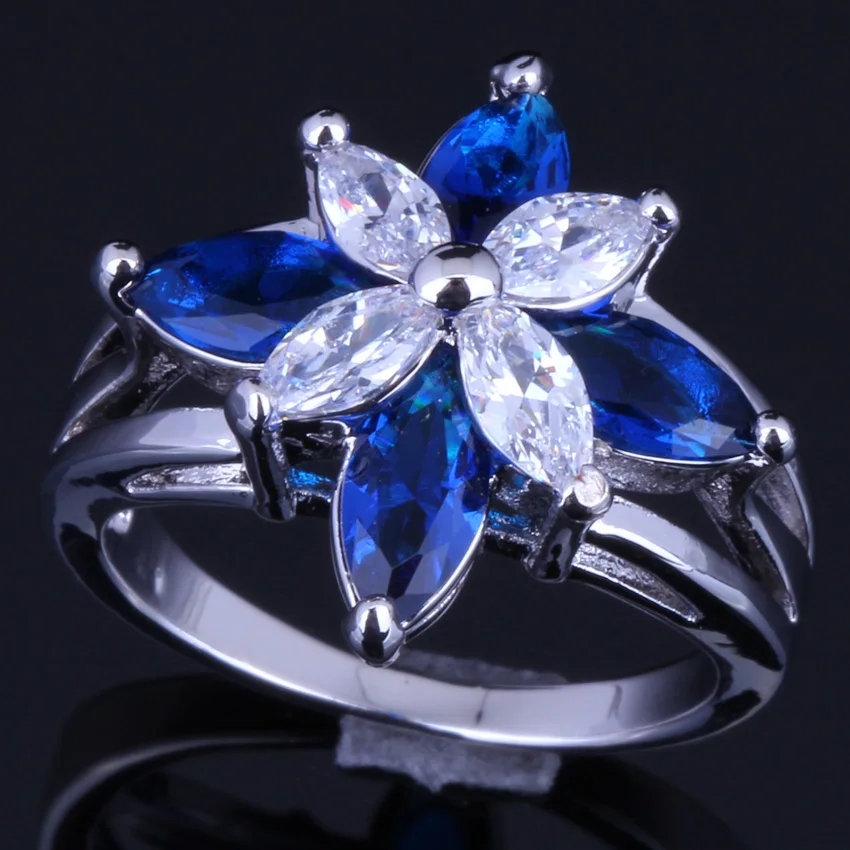 

Divine Frog Blue Cubic Zirconia White CZ Silver Plated Ring V0135