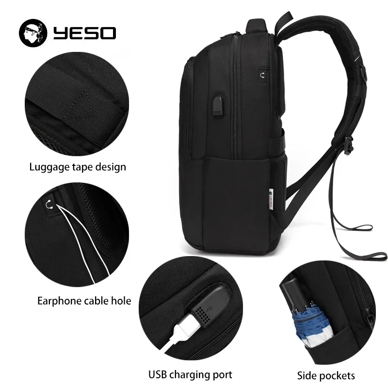 YESO рюкзак для ноутбука большой емкости с usb зарядкой дорожная сумка мужчин