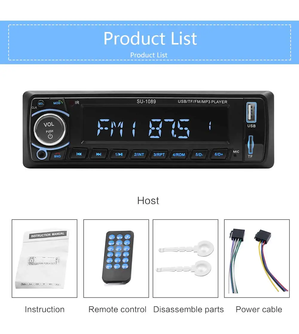 Автомагнитола 1din Aux вход приемник Bluetooth стерео MP3 мультимедийный плеер Поддержка