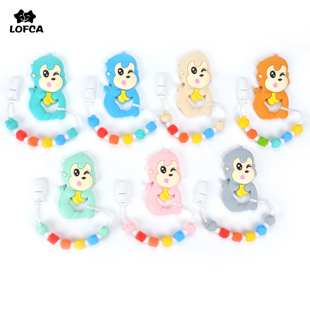 LOFCA-chupetes de mono de silicona para beb&eacute;, mordedor de grado alimenticio, juguetes de dentici&oacute;n para beb&eacute;, collar de lactancia, fabricaci&oacute;n de cadena-0