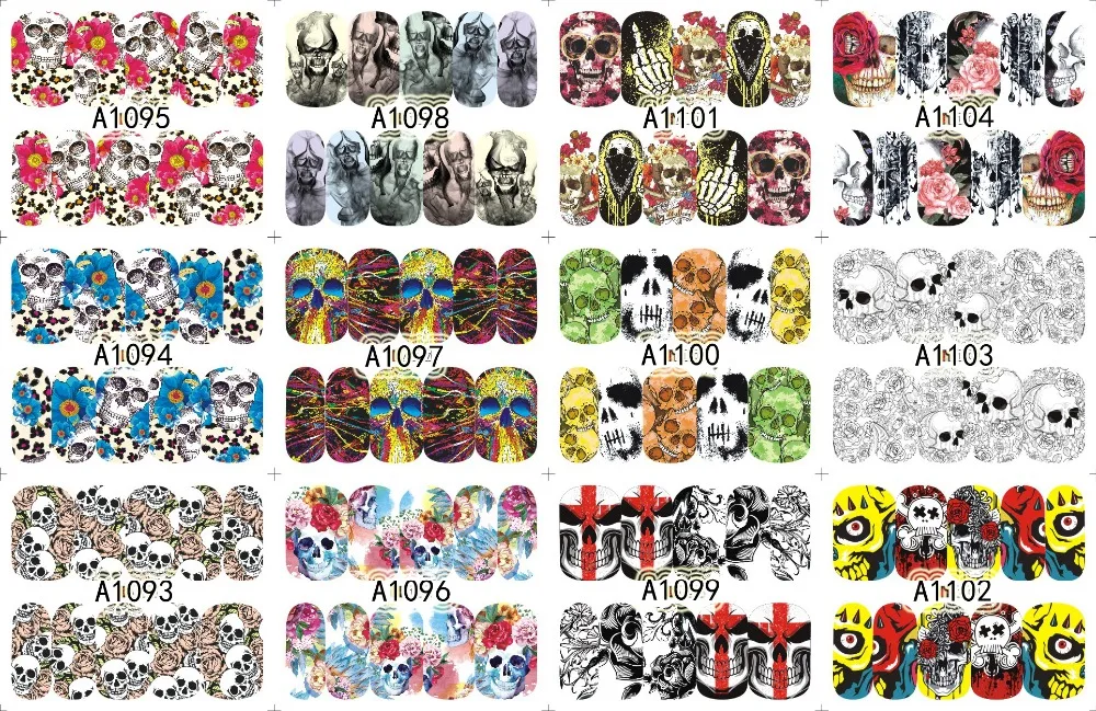 

12 Sheets/Lot (1 Set=12 Pieces) Nail Decals Stickers Water Decal Nail Art Slider Tattoo Full Cover Adhesive Manicure #A1093-1104