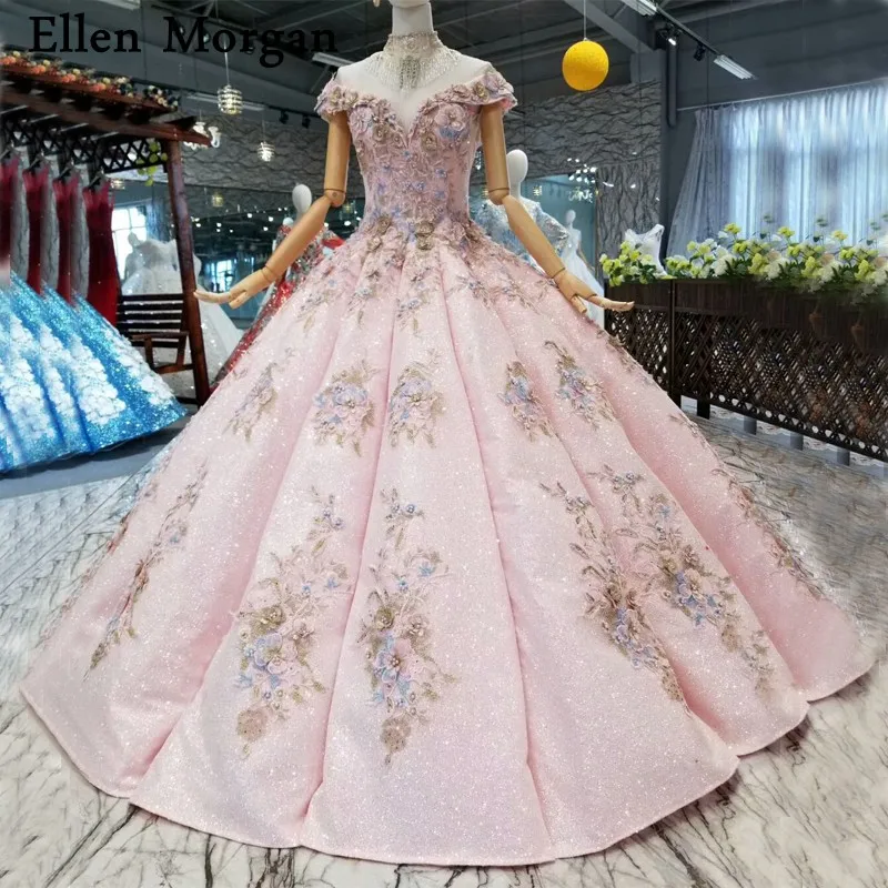 Кружевные бальные платья розового цвета с блестками свадебные на заказ реальные