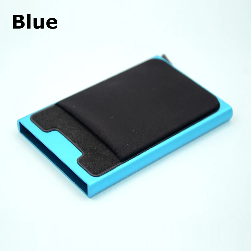 Blue BONAMIE алюминиевый кошелек с эластичным задним карманом ID кредитный держатель для карт RFID мини тонкий кошелек автоматический всплывающий чехол для кредитных карт - Цвет: Blue