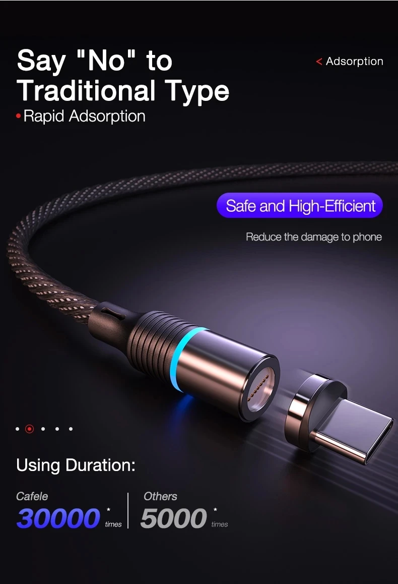 CAFELE Магнитный Micro USB кабель для iPhone светодиодный QC3.0 Тип C плетеный кабель зарядное устройство для samsung Xiaomi huawei 1 м 3 А Быстрая зарядка