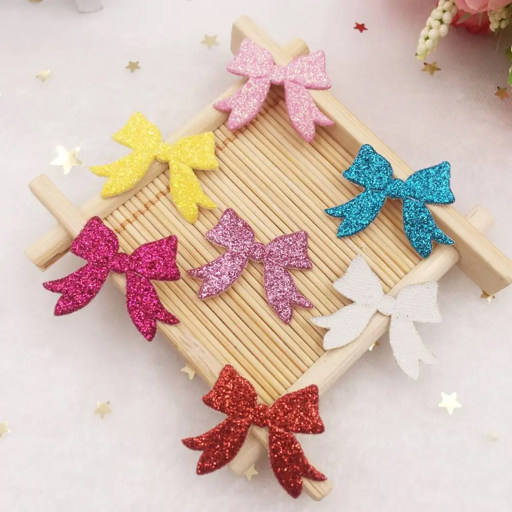 50pcs mix Glitter Paillette Leather cute Bow Applique Patches Wedding DIY Hair Clip Accessories Craft Supplies SE088