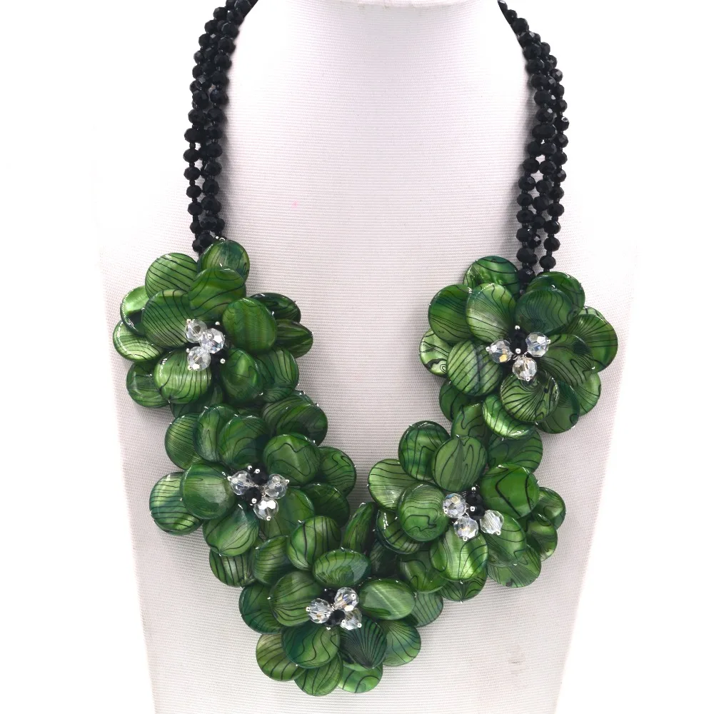 2019 Мода черный кристалл зеленый в виде ракушки ожерелье цветка цепочки и