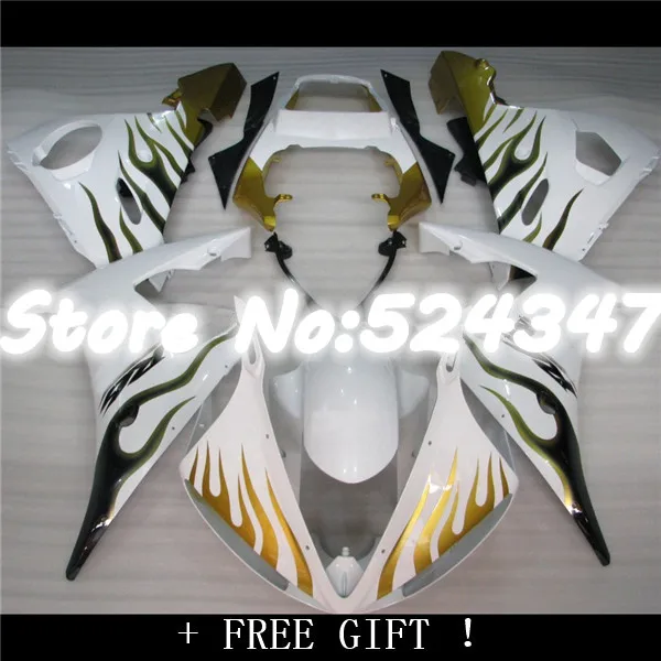 

Fairings YZF R6 2003-2005 2004 Gold White Flame Bodywork YZFR6 04 05 for Yamaha-Nn