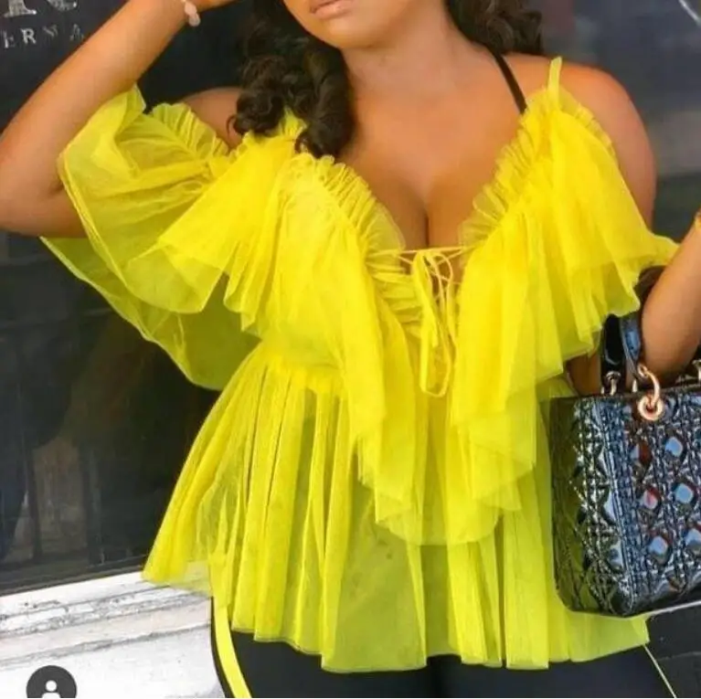 Элегантная летняя блузка с рюшами на бретельках Женская Сексуальная Блузка v