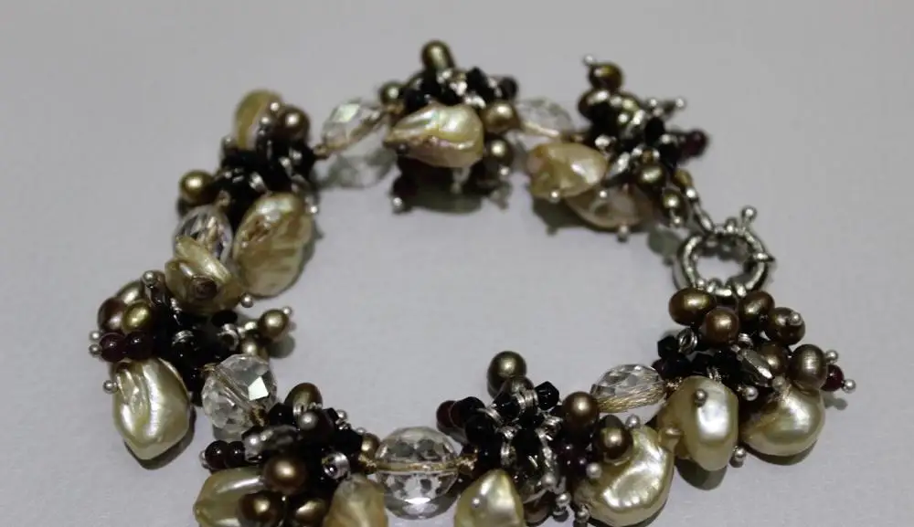 Шампанское пресноводного жемчуга Кристалл Браслет&gt&gt бесплатная