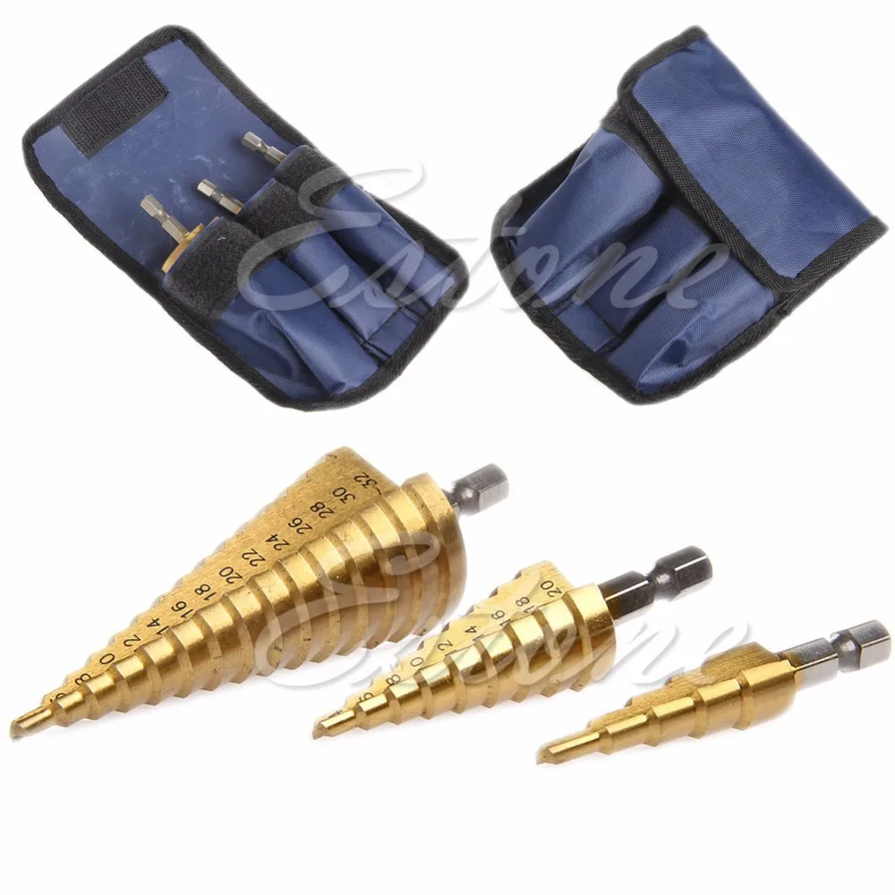 Комплекты из 3 предметов Сталь Титан нитридное покрытие ступенчатое сверло