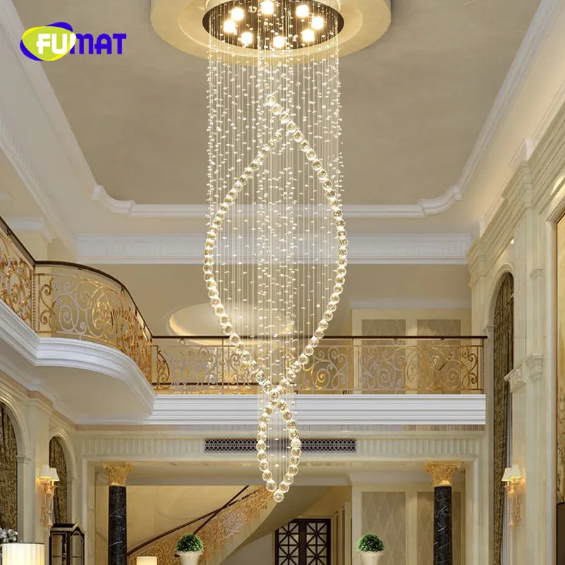 

FUMAT Post Modern Creative Rotates K9 Crystal Stainess Steel LED Pendant Lighting Luxury Stair Lamp For Dining Room Crystal Lamp