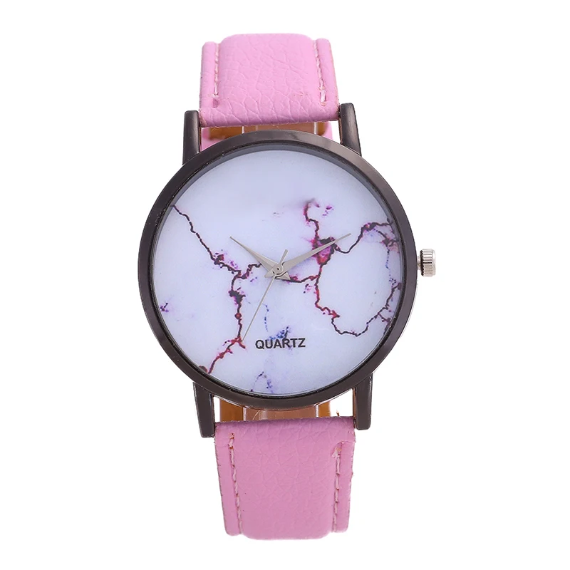 Модные простые женские кварцевые часы с черным циферблатом кожаным ремешком и из