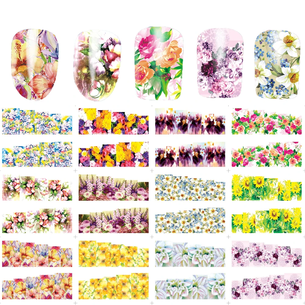 48 листов красочного полного обертывания Цветущий цветок для дизайна ногтей
