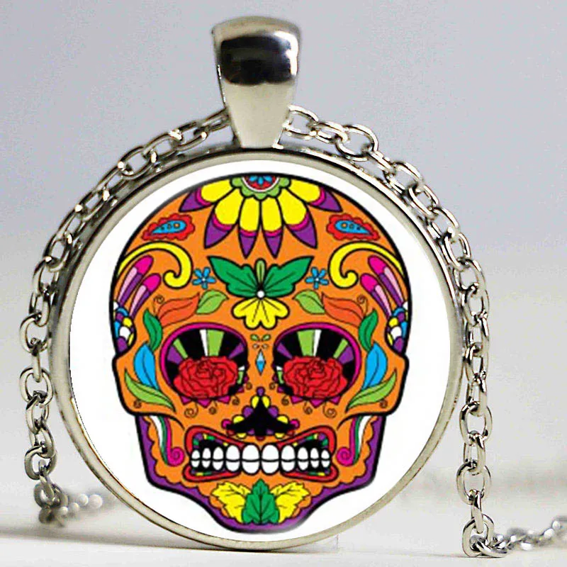 Горячее винтажное антикварное ожерелье с изображением сахарного цветка черепа