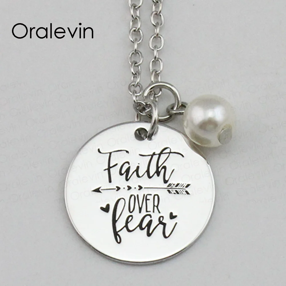 

Hottest Fashion FAITH OVER FEAR Inspirational Hand Stamped Engraved Custom Pendant Necklace Nice Gift Jewelry,10Pcs/Lot, #LN2241