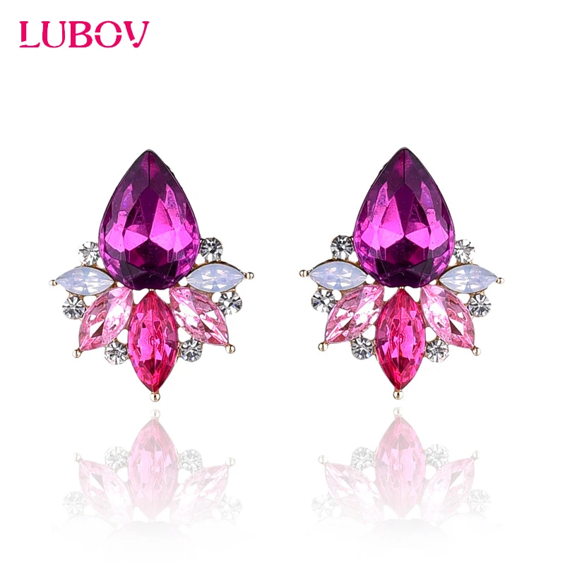 

LUBOV Colorful Acrylic Crystal Stone Stud Earrings Fashion Rhinestone Women Piercing Earrings Birthday Gift Party Jewelry 2018