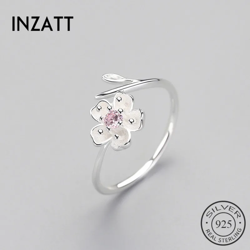 

SOFTPIG Real 925 Sterling Silver Zircon Enamel Plum Flower Adjustable Ring Elegant Fine Jewelry For Women Romantic Party Bijoux