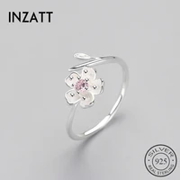 inzatt real 925 sterling silver zircon enamel plum flower adjustable ring elegant fine jewelry for women romantic party bijoux