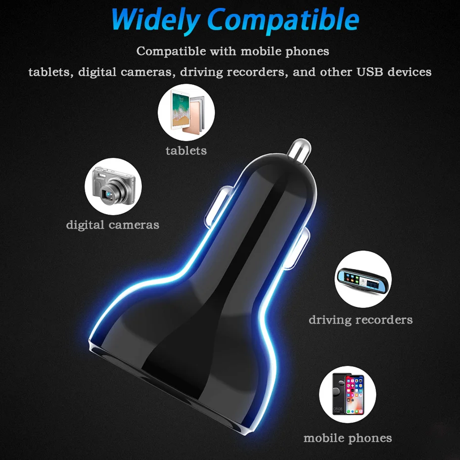 Автомобиль Dual USB Автомобильное зарядное устройство прикуривателя Тип C QC 3,0 Зарядное устройство 5V светодиодный Дисплей адаптер-разветвитель Авто гнездо зарядки электронных аксессуаров