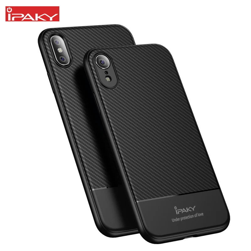 Чехол IPAKY для iPhone XS MAX чехол из углеродного волокна Гибридный Силиконовый
