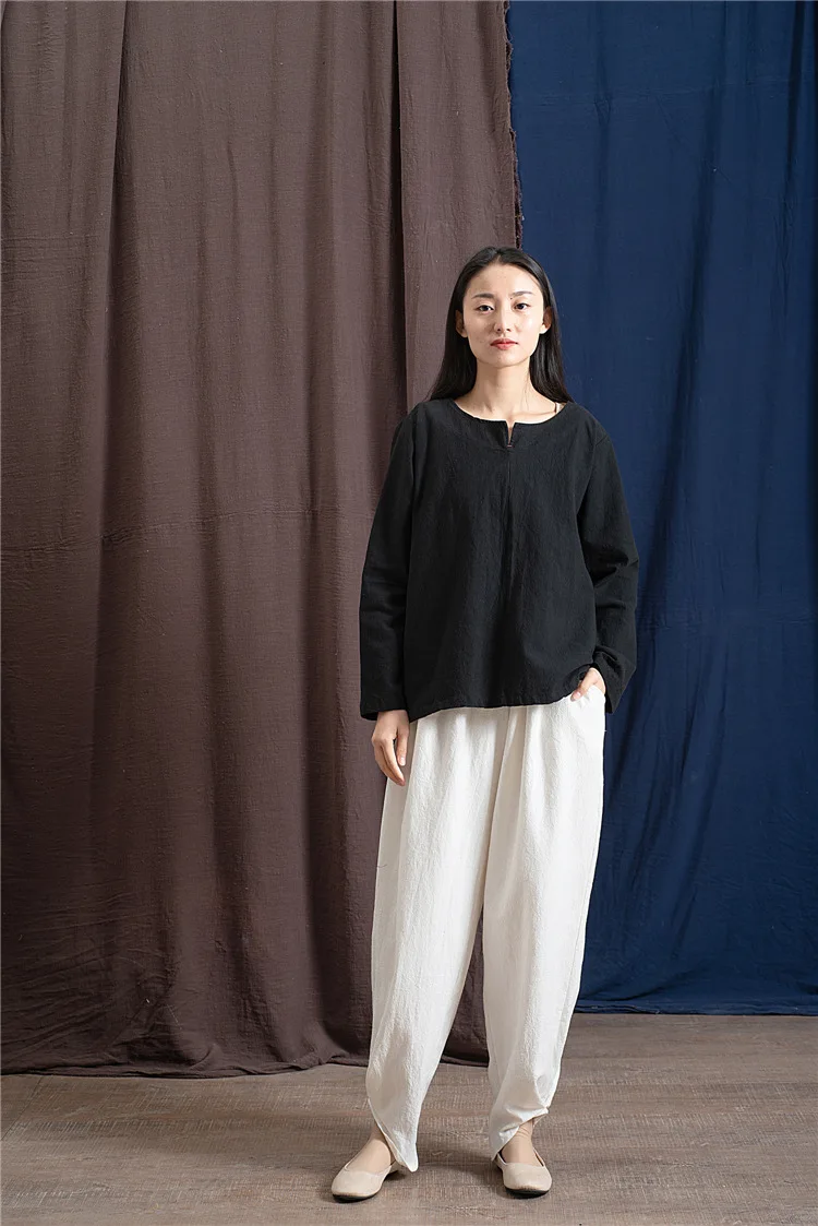 SCUWLINEN, женские штаны, винтажные, одноцветные, с эластичной талией, подходят ко всему, льняные штаны, повседневные, свободные, шаровары, штаны для женщин P083