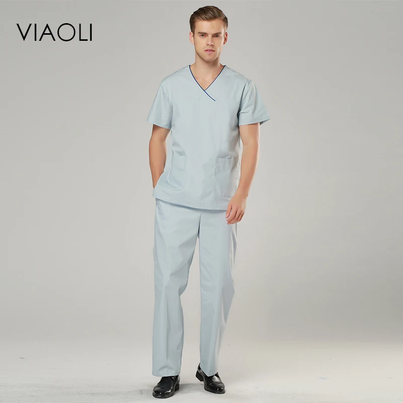 Viaoli, женская униформа, Медицинские костюмы для мужчин и женщин, синие хирургические халаты, одежда для рук, одежда для медсестры, доктора, хлопок - Цвет: Синий