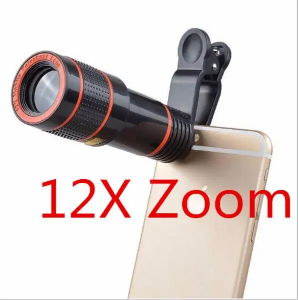 12xZoom Для iPhone для Samsung; Huawei универсальный зажим 8X 12X зум Мобильный телефон Телескоп объектив телефото внешний объектив для смартфонов - Цвет: 12xZoom
