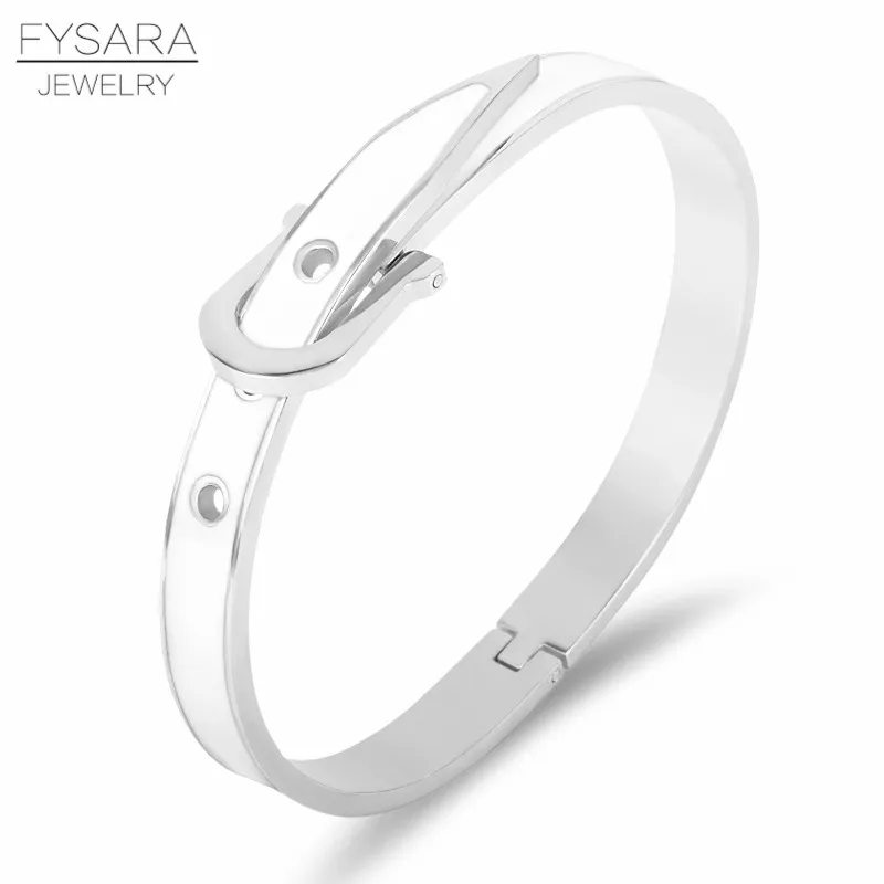 Silver white FYSARA любовные Браслеты и браслеты для женщин и мужчин с пряжкой на ремне, эмалевые браслеты из нержавеющей стали, классические ювелирные изделия - Окраска металла: Silver white