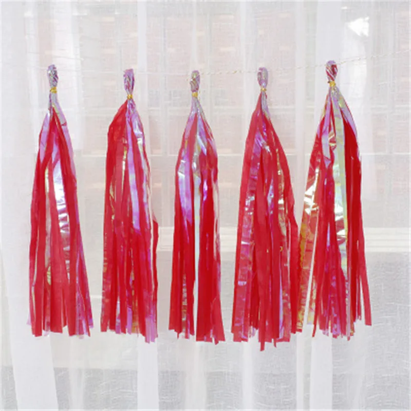 5 Red Tassel Радужные вечерние комплекты, металлические бумажные тарелки, тарелки, чашки, обертки для кексов, шторы, кисточки для русалки/единорога, для свадебной вечеринки - Цвет: 5 Red Tassel
