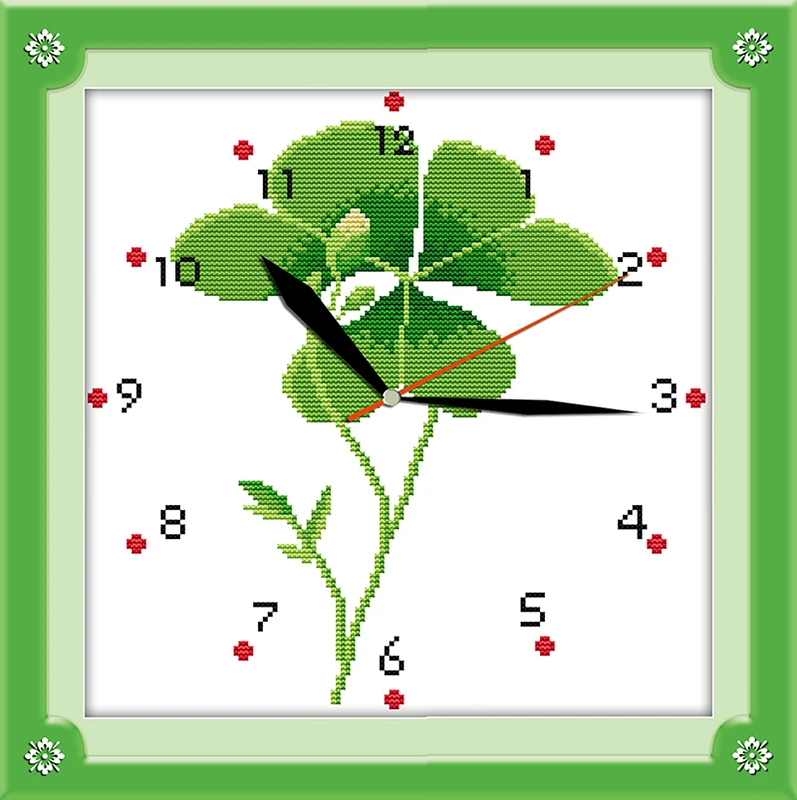 Часы счастливый клевер diy Декор Картина рассчитанная Печать на холсте DMC 14CT 11CT