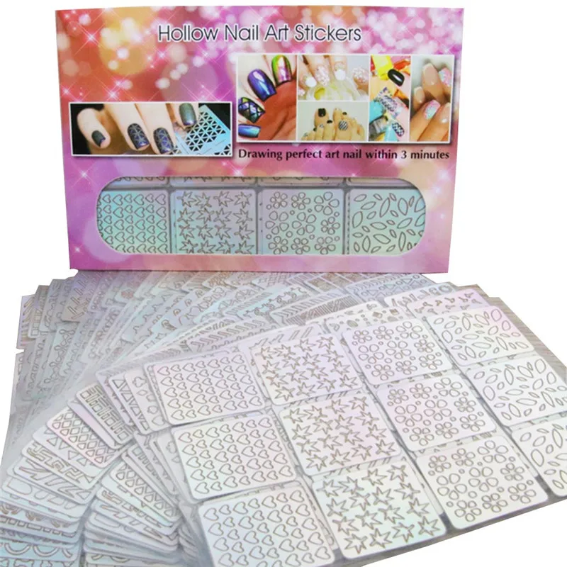 24 листа наклейки для ногтей Полые нерегулярные сетки трафарет многоразовые