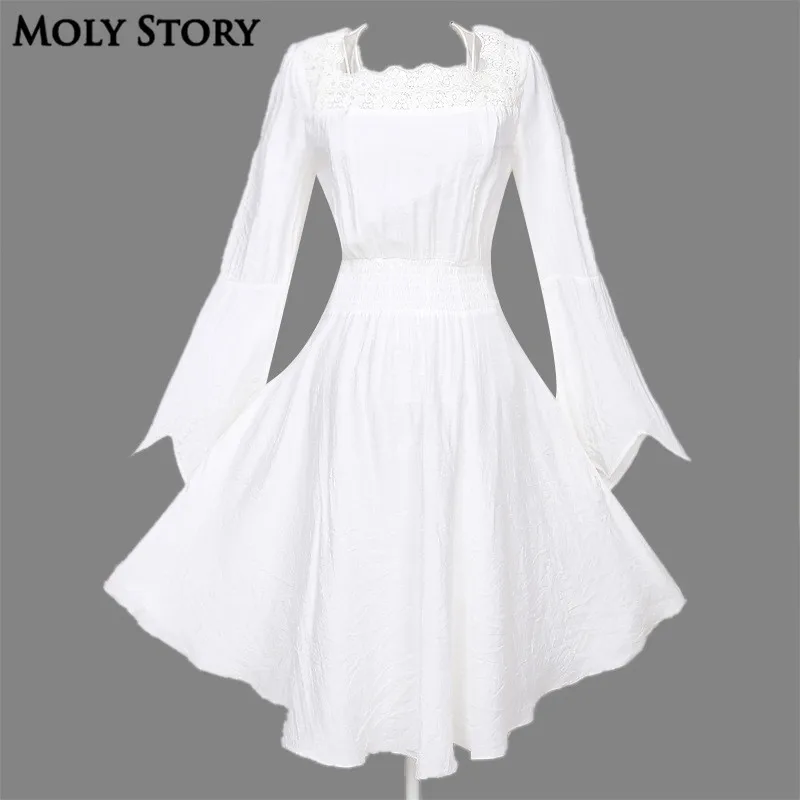 

Long Sleeve Vintage Lace Gothic Dress Black/White Steampunk Dress