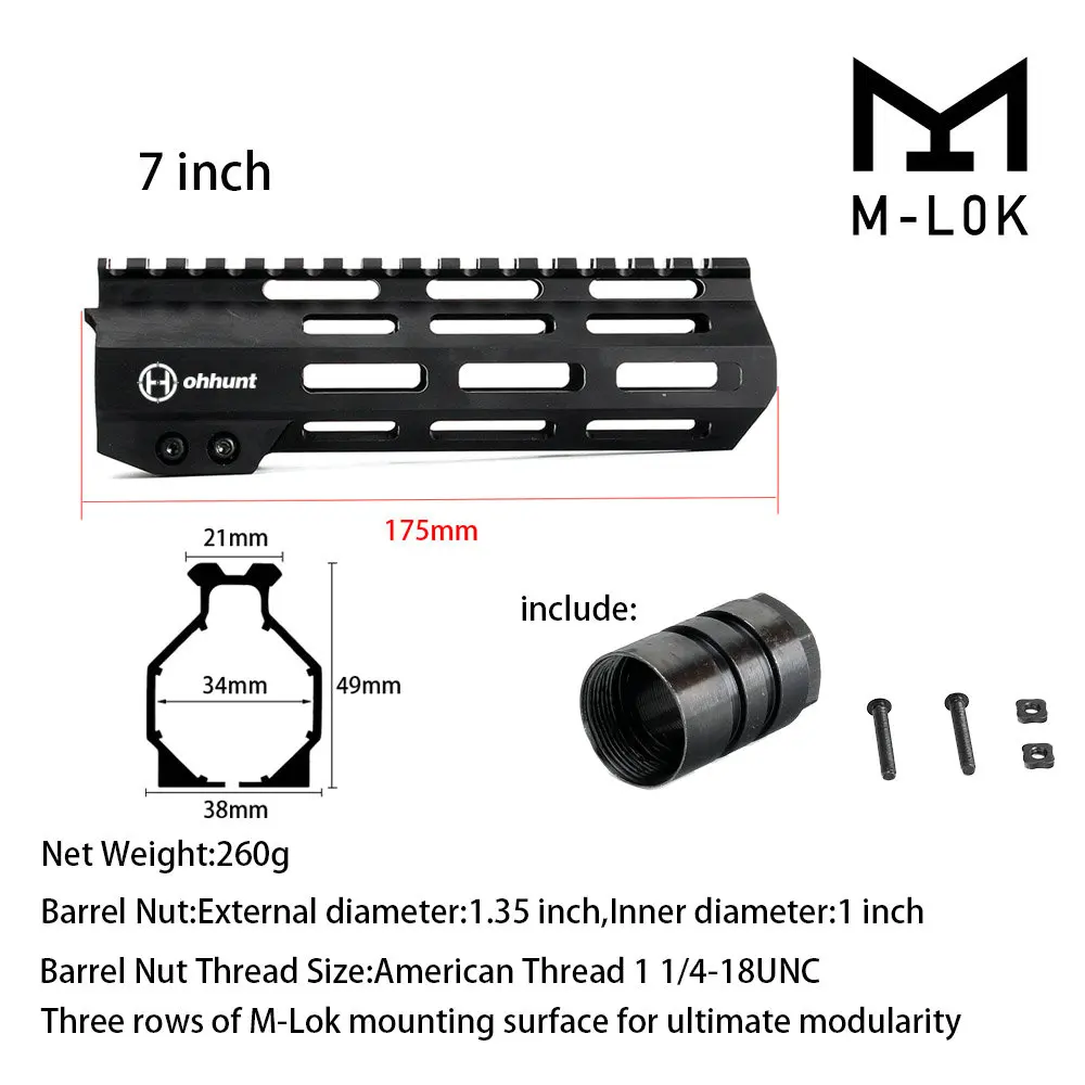 MIDG-7CUN " 9" 1" 12" 13," 15" 1" дюймовый AR15 свободном M-LOK цевье для винтовки для охоты тактический прицел крепление w Сталь гайка - Цвет: MIDG-7CUN