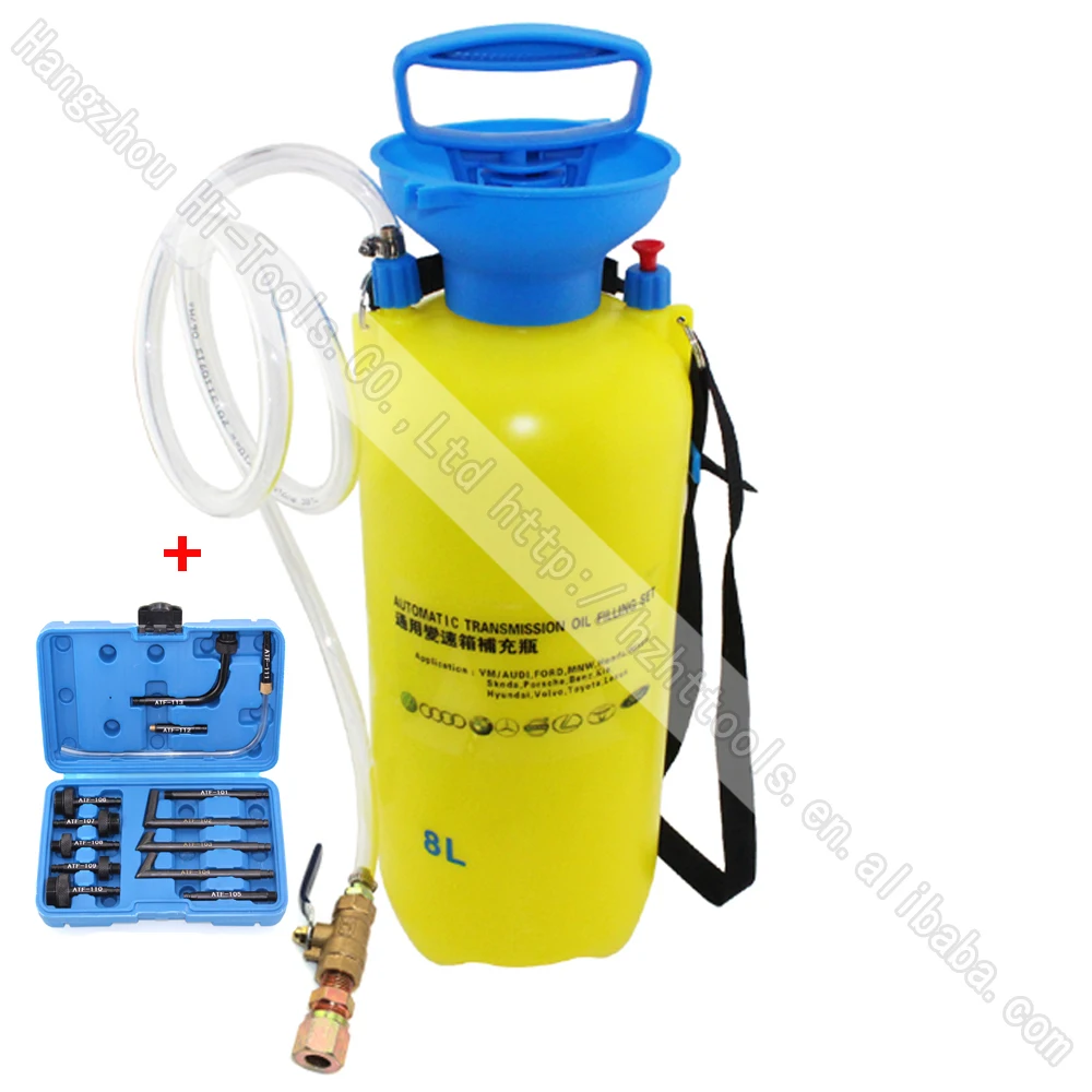 8 Liters Manually Operated Auto Transmission Oil Filling Pump Tool Set With 13pcs Adaptor Set For VW AUDI FORD BMW BENZ VOLVO