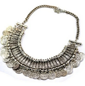 2014 Новый Винтажный стиль серебряный резной цветок буквы круглые монеты кисточки