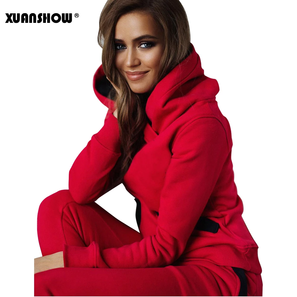XUANSHOW мода Осень зима Спортивный костюм для енщин Толстовки и штаны из двух частей Женские наряды