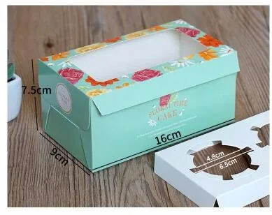 Светло-зеленая Φ 3 коробка для кексов с вставкой из крафт-бумаги прозрачным