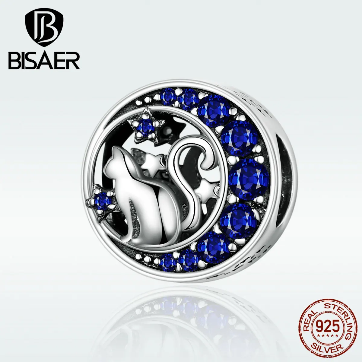 Бусины BISAER Pussy, 925 пробы, серебро, кот в Луне, подвески, голубая луна, котенок, бусины, подходят для DIY браслетов, 925 серебряные ювелирные изделия ECC1204
