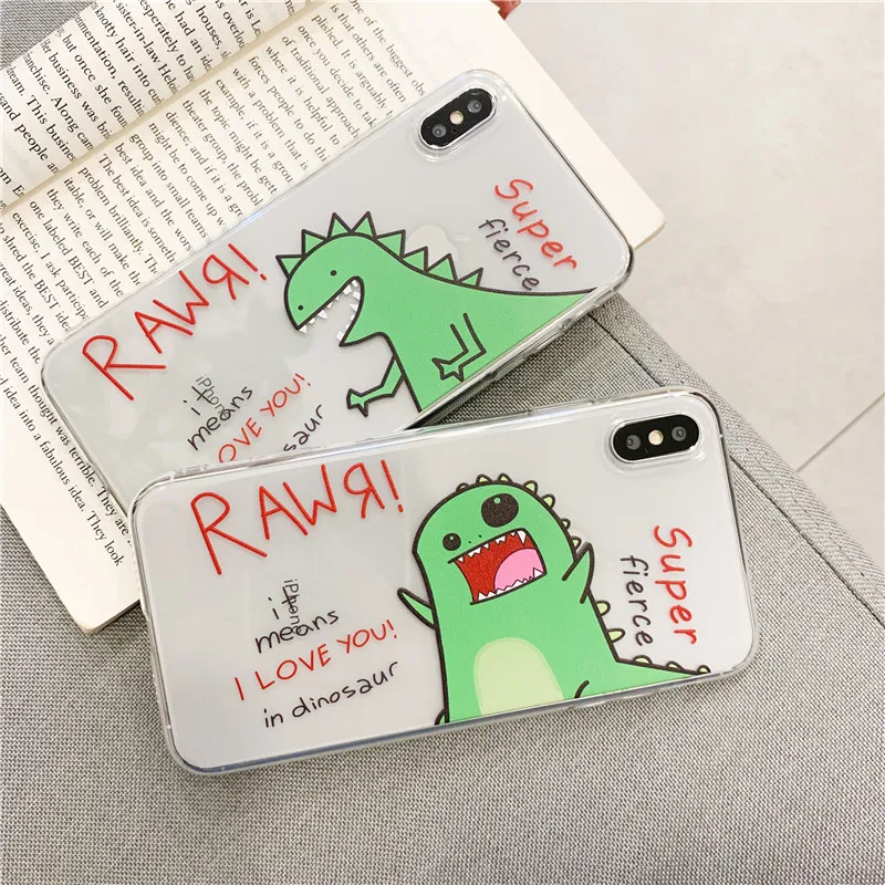 Cute Dinosaur Transparent Phone Case For iphone XS Max XR X 8 plus 6 6s 7 Cases Fashion Cartoon Soft TPU Coque Capa | Мобильные
