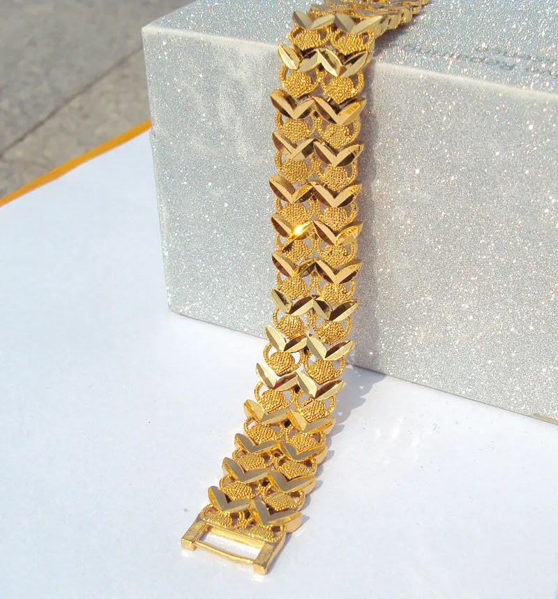 Браслет 24 K 24CT с желтым твердым золотым покрытием широкий браслет в евро стиле 26 г