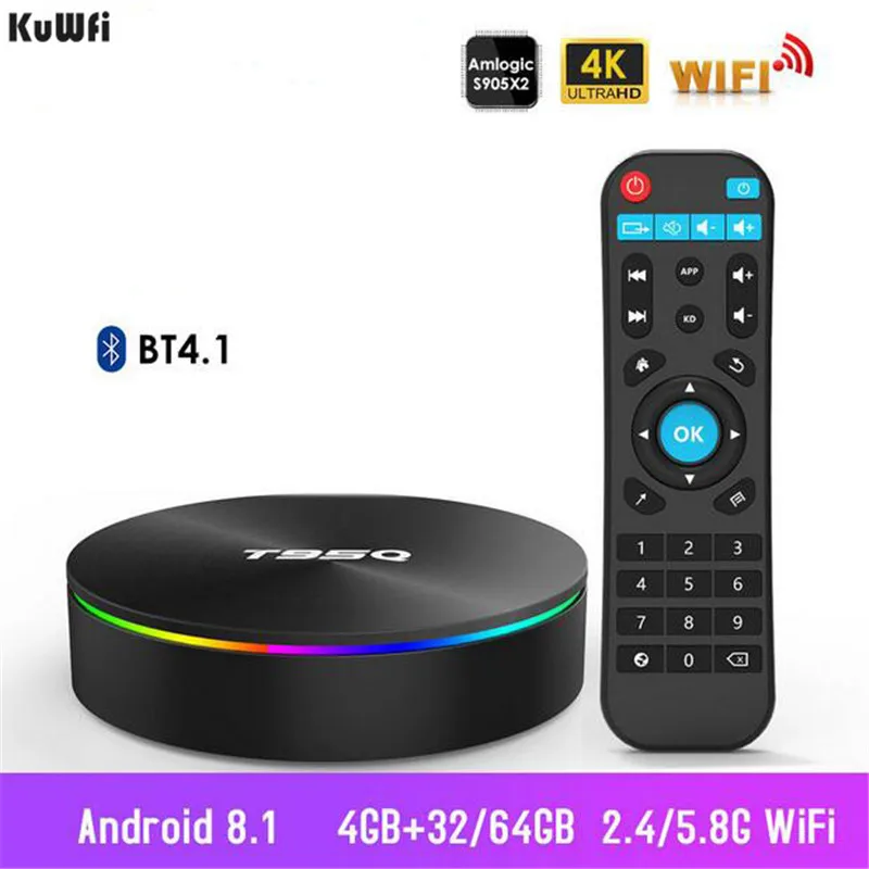 Смарт ТВ приставка KuWFi Android 4 + 32/2 4/5 8 ГБ Wi Fi Bluetooth 1 ядра 4K 1080P Full HD|ТВ-приставки и
