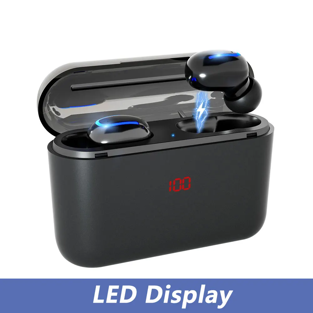 Q32 Stereo Black LED FONKEN Q32 TWS беспроводные наушники светодиодный внешний аккумулятор функция в ухо 5,0 Bluetooth наушники Handsfree телефон наушники с зарядным устройством - Цвет: Q32 Stereo Black LED