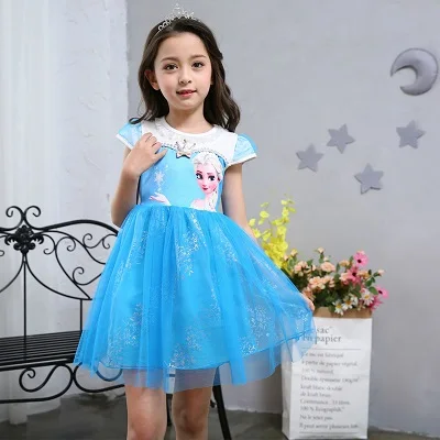 blue Новое платье для девочек Летняя брендовая одежда для маленьких девочек кружевное платье принцессы Анны и Эльзы вечерние костюмы Снежной Королевы на Хэллоуин - Цвет: blue
