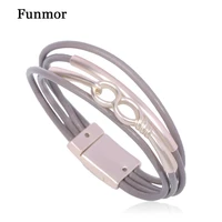 funmor casual leather bracelets rose gold color multi layer magnet bangles women girls dress t shirt accessories jewelry gifts