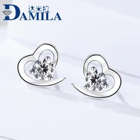 high quality 925 sterling silver crystal earrings with cubic zironia stone trendy heart earrings for women jewelry silver s925