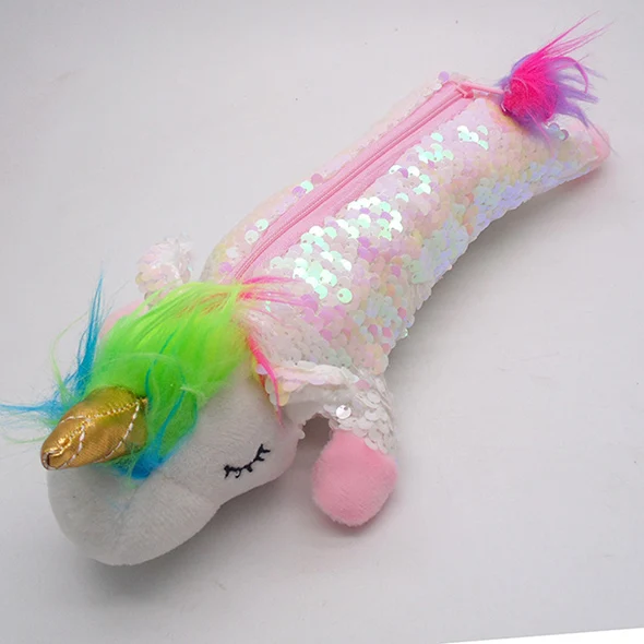 White Чехол для карандашей, trousse scolaire cartuchera para lapices school etui, плюшевый Блестящий единорог, kawaii, канцелярские принадлежности lapicera estuch - Цвет: White