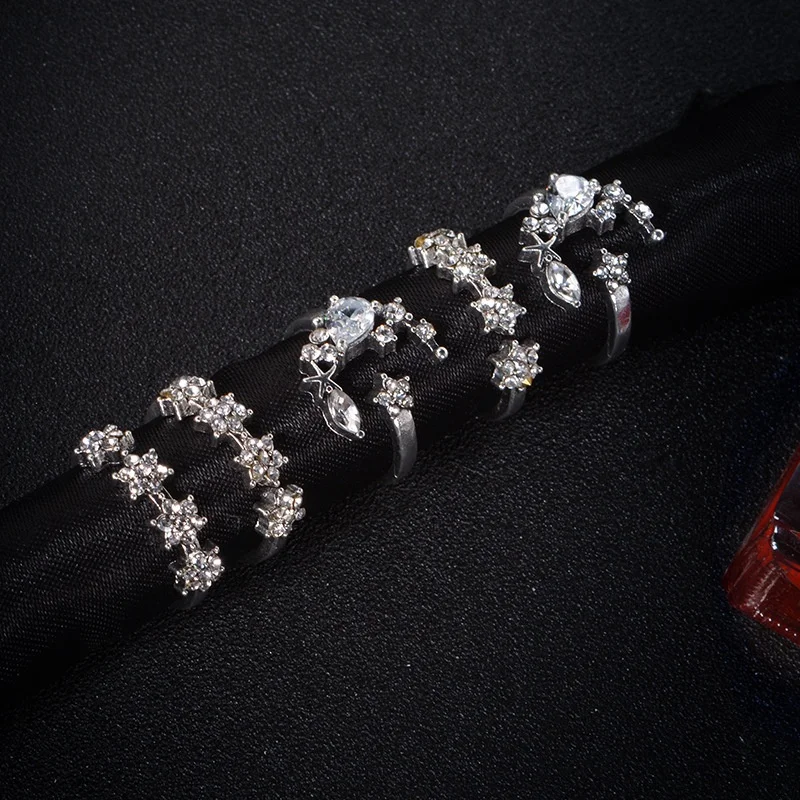 5pcs/set Fashion Bohemia Sterling Silver Ring Crystal Stars Moon Weeding Engagement Jewelry Retro Simple Rings Set | Украшения и
