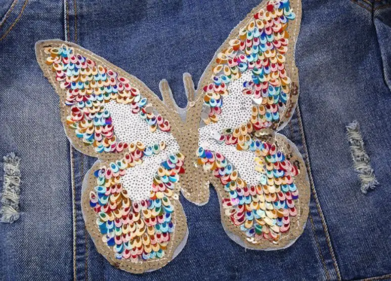 Girl Sequin lace denim jacket children outerwear Kids coat for 3-10 years Clothes spring autumn Baby girls jeans bling clothing | Детская